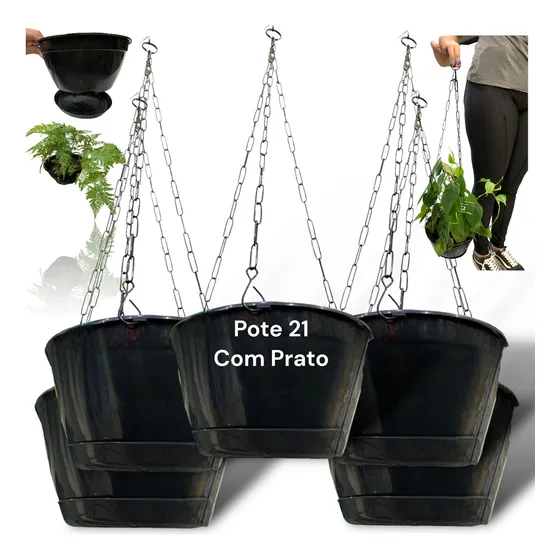 Kit 5 Vaso Cuia 21 Com Prato Acoplado + 5 Corrente Metal