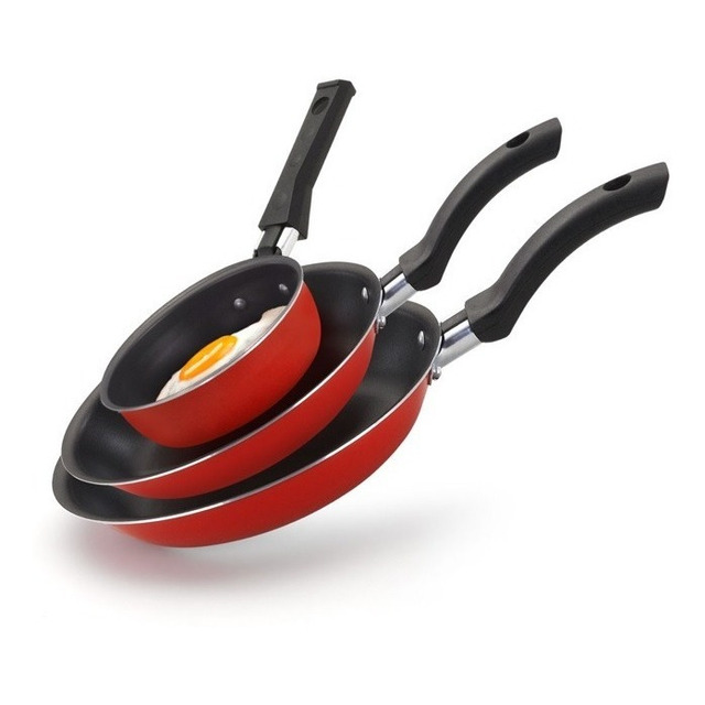 Conjunto De Frigideiras Antiaderente 3 Peças Nacional Cor Vermelho Conjunto De Frigideiras Antiaderente 3 Peças Nacional Cor Vermelho