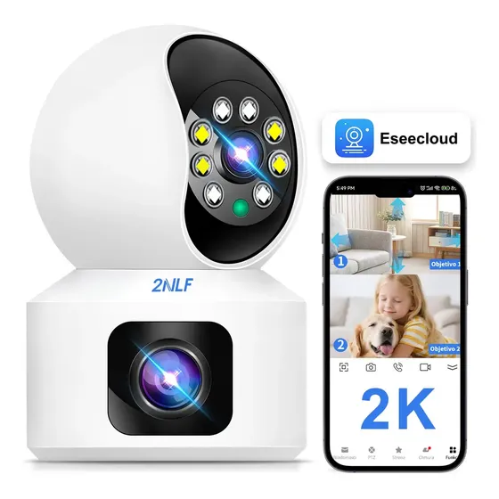 2nlf® Cámara De Seguridad Doble Pantalla Wifi ip 360 Full Hd Con Alarma Color Blanco