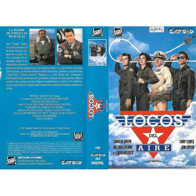 Locos Del Aire Vhs Hot Shots Charlie Sheen Valeria Golino