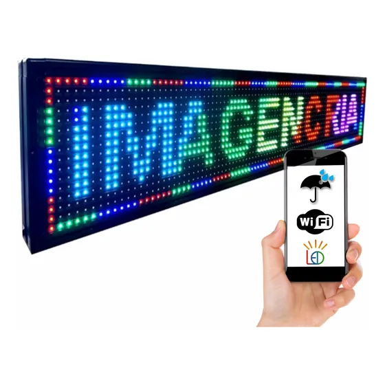 Painel De Led Letreiro Digital 130x20 Rgb Externo Wi Fi