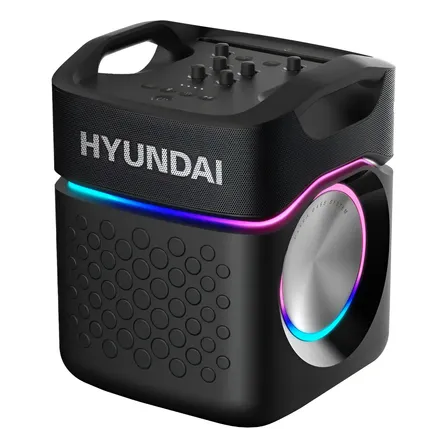 Bocina Bluetooth Hyundai Party Pro 120W RMS Recargable, TWS, Luces LED, Super Bass Boost, 2 Entradas para Micrófono y Protección IPX4 HYSPBT12