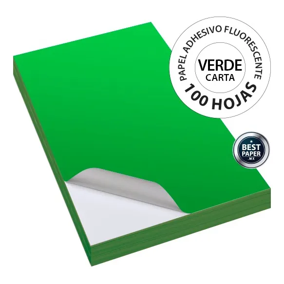 Papel Adhesivo Verde Fluorescente Carta  - 100 Hojas