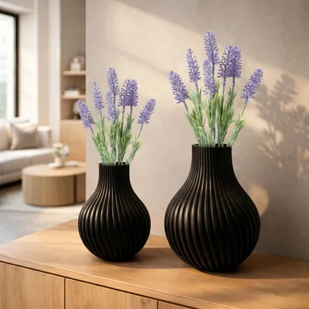 Par De Vasinhos Decorativos 3d Enfeite Estante Aparador Preto