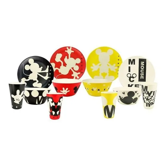 Vajilla De Mesa Bambu Mickey Mouse Beige 4 Personas 12 Pz