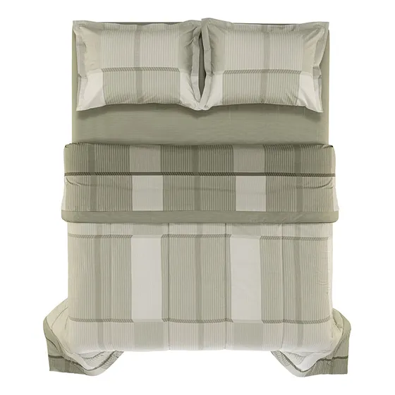Acolchado Karsten Queen 200 Hilos Reversible Algodón Color Verde A Cuadros Diseño De La Tela Miguel