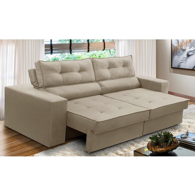 Sofá Retrátil E Reclinável 2 Lug 1,50m Molas Mirela Suede Cor Bege Sofá Retrátil E Reclinável 2 Lug 1,50m Molas Mirela Suede Cor Bege