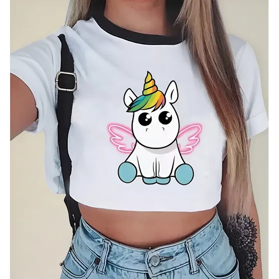 Polera Unicornio Tierno Top Estampado Kawaii Camiseta 