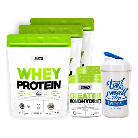 Star Nutrition Whey Protein X3un +creatina 300gr X2un + Vaso