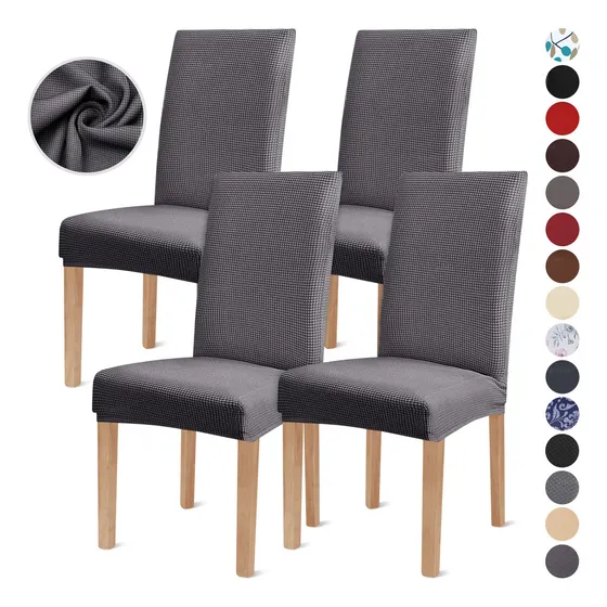 4 Pcs Silla De Comedor Elástica Removible Funda Protectora Color Gris Oscuro Diseño De La Tela Rayas