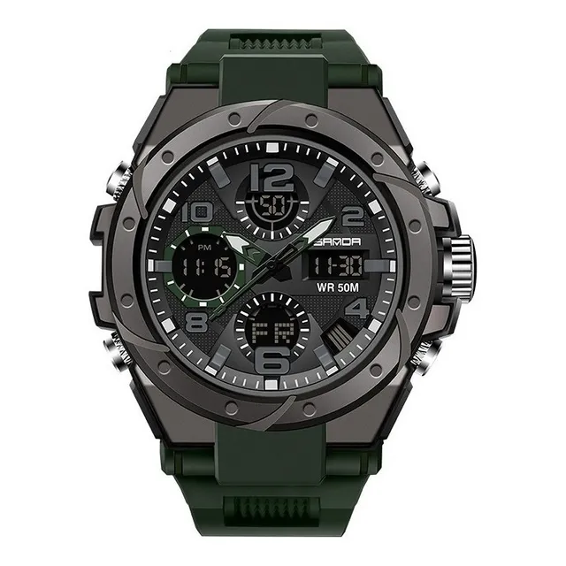 Reloj Pulsera Sanda 6008 Hombre de Resina Color de Correa Verde Color de Bisel Negro