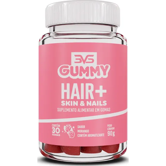 Gummy Hair, Skin e Nails com Fórmula Exclusiva 100% Natural - Produzido com Pectina E Tapioca - Sabor: Morango