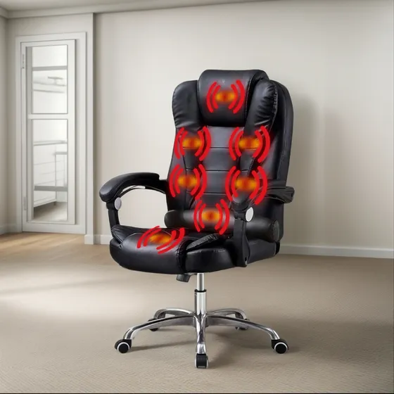 Silla Ejecutiva En Cuero Lumax Con 7 Puntos De Masaje Negro