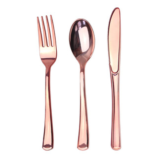 Juego De Cubiertos De Plástico Oro Rosa 75 Piezas Juego De Cubiertos De Plástico Oro Rosa 75 Piezas