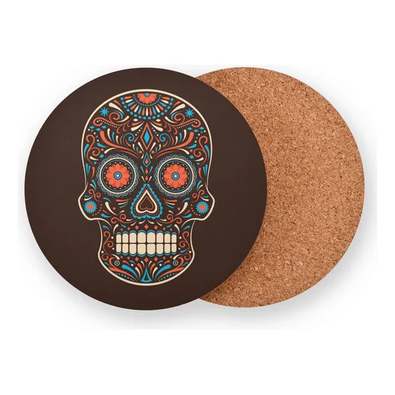 4 Posavaso Calavera Base Corcho Para Regalo Casa Mesa
