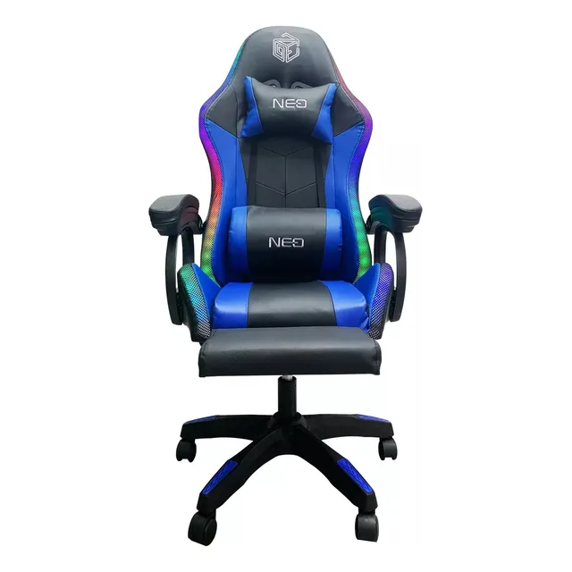 Silla Gaming Con Luz Rgb Cojín Lumbar Posa Pies 