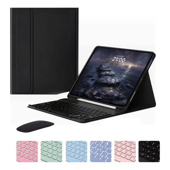 Capa Para iPad 10.2'' 9ª 8ª 7ª Geração Tablet teclado mouse Cor Capa Preta E Teclado Preto E Mouse Bluetooth De Carregamento SPLPLUS