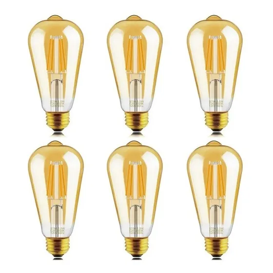 Foco Led 8w Edison Vintage Luz Cálida Pack X6 Tipo Pera