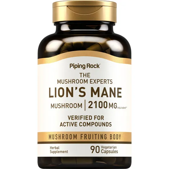 Cápsulas De Suplemento Piping Rock Lions Mane, 2100 Mg, 90 U