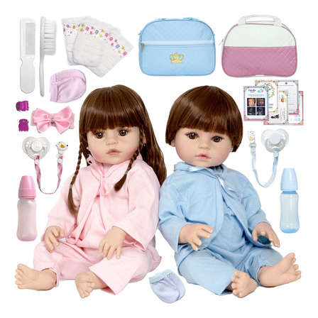 Bonecos Gêmeos Baby Realista Pode Dar Banho Enxoval Completo Bonecos Gêmeos Baby Realista Pode Dar Banho Enxoval Completo