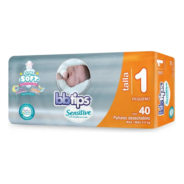 Pañales Talla 1 Recién Nacido 40 Pzas Sensitive Bbtips