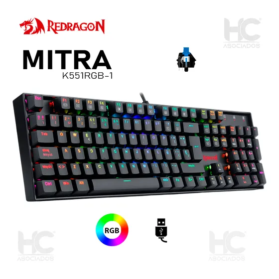 Teclado Mecánico Redragon Mitra K551rgb Switch Red Español.