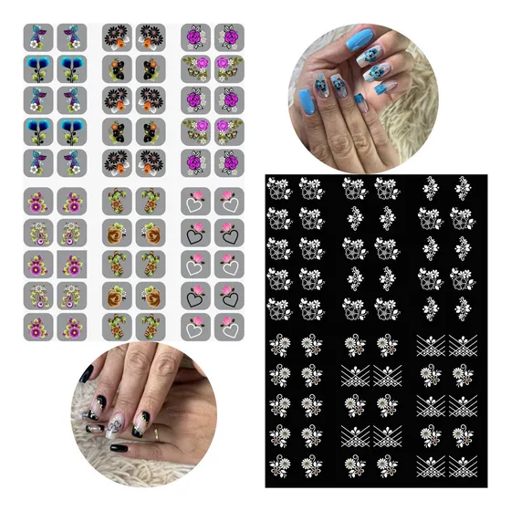 Adesivos De Unha 100 Brancos+100 Pretos+100 Coloridos+brinde