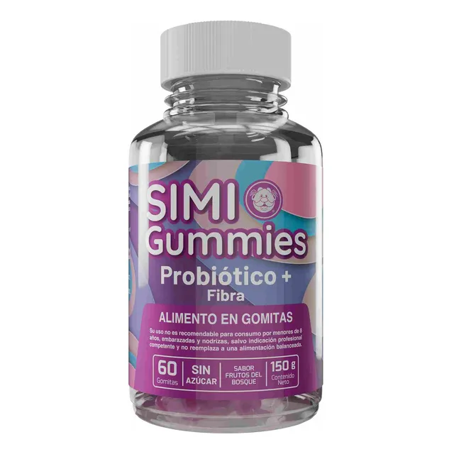 Simi Gummies Probiótico + Fibra Sin Azucar 60 Gomitas Sabor Frutos Del Bosque