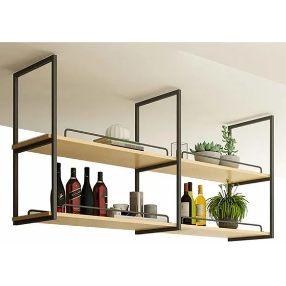 Estante Techo Hierro Nordico Madera Maciza 2 Nivel Para 4 :