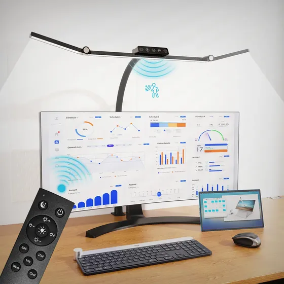 Luminária de Mesa Articulável Qfun LED com 3 Cabeças, para Estudo e Home Office
