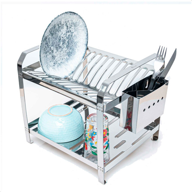 Escorredor De Aço Inox 16 Pratos Com Porta Talheres Inox Escorredor De Aço Inox 16 Pratos Com Porta Talheres Inox