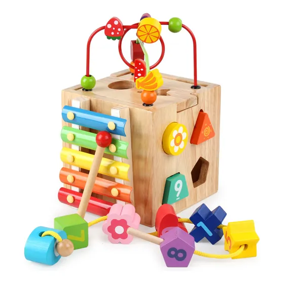Cubo Didáctico Laberinto  Sensorial De Madera Montessori