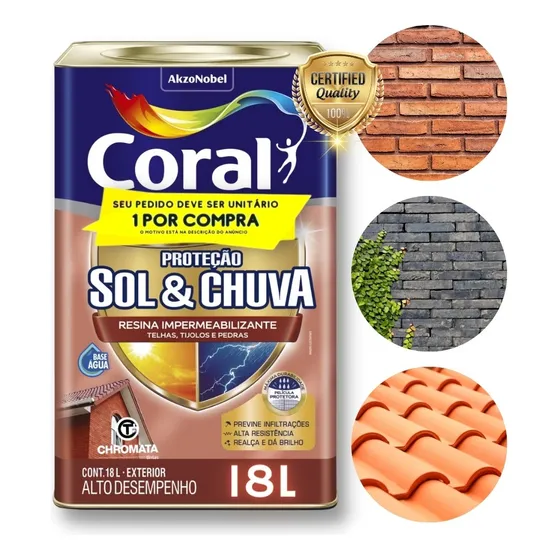Resina Impermeabilizante Coral Proteção Sol&chuva 18l Cores Cor Grafite