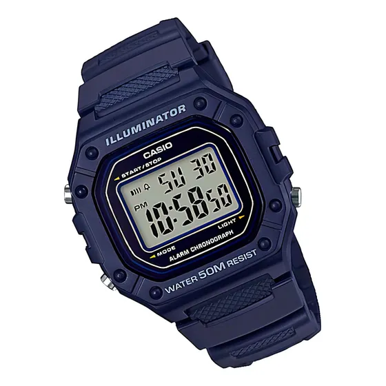 Relógio Casio Youth W-218h Cronômetro Alarm LED Light 50m Wr Timer Mesh Cor Black Bezel Cor Blue 2A