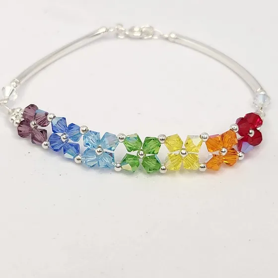 Pulsera Cristales Premium 4mm Flor Plata 925 Varios Colores
