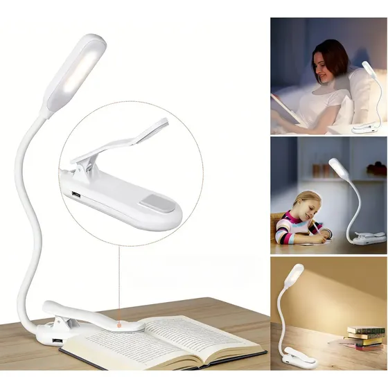 Luminária de Leitura Com Clipe LED Recarregável Para Proteção Ocular