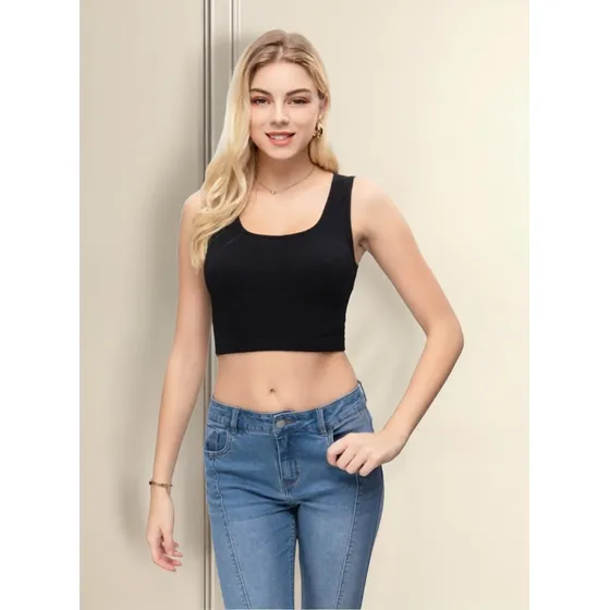 Crop Top Liso De Mujer Blusa Corta Estandar