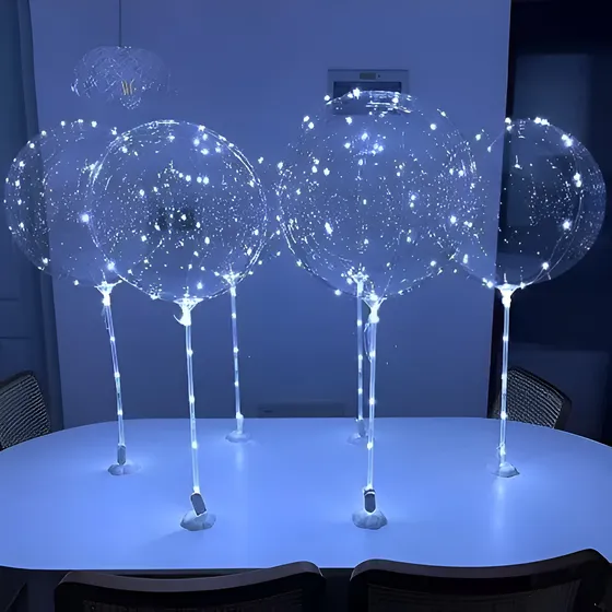 10 Globos Burbujas Led Con Bases +pilas Para Centro De Mesa Fría Burbuja