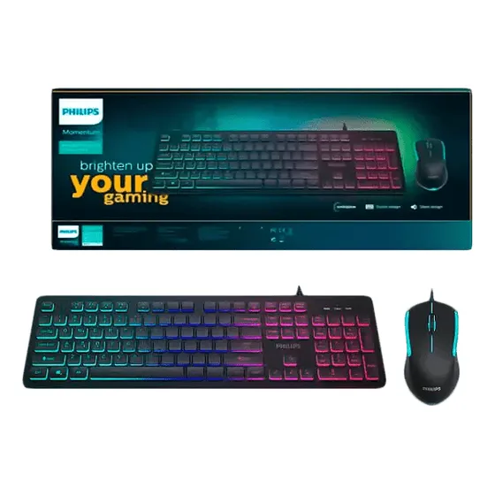 Set Teclado Mouse Philips Gaming Rgb Led Switch Azul