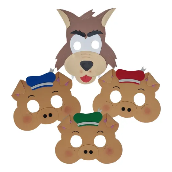 Kit Máscaras Lobo Mau E Três Porquinhos