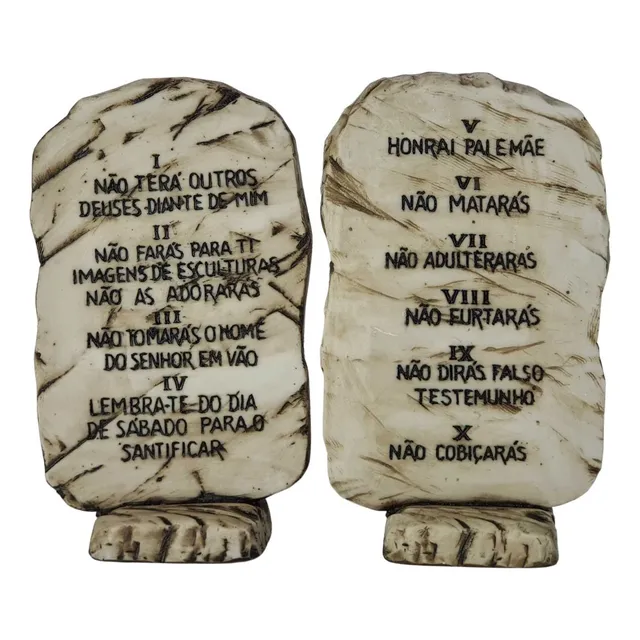 Placa 10 Mandamentos Pedra Tábua Bíblia Resina Dez Decoração