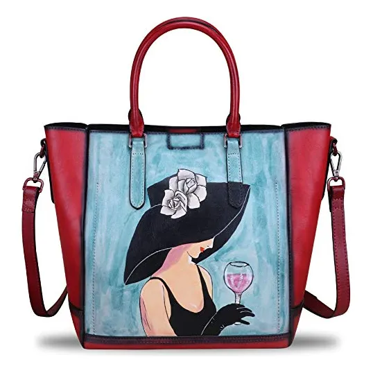 Bolsos De Cuero Genuino Para Mujer Vintage Hecha A V6twd