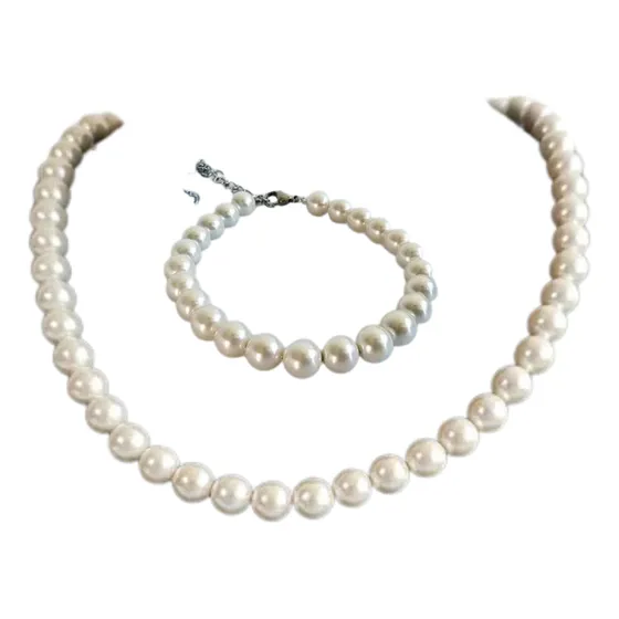 Set Cadena + Pulsera Gargantilla Collar De Perlas Elegantes
