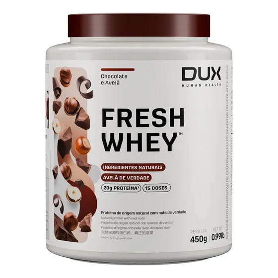 Whey Protein Fresh Whey Dux Nutrition - Pote 450g Sabor Chocolate e Avelã