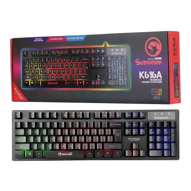 Teclado Gamer Marvo K616a Membrana , Efecto Arcoiris Color del teclado Negro
