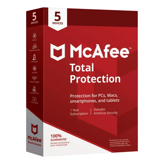 Antivirus Mcafee Total Protection 5 Dispositivos [ 1 Año ]