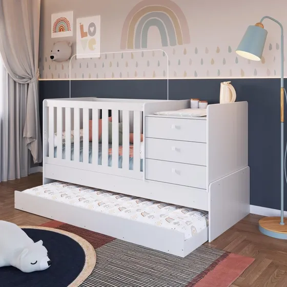 Berço Cama Multifuncional Com Cama Auxiliar 3 Gavetas