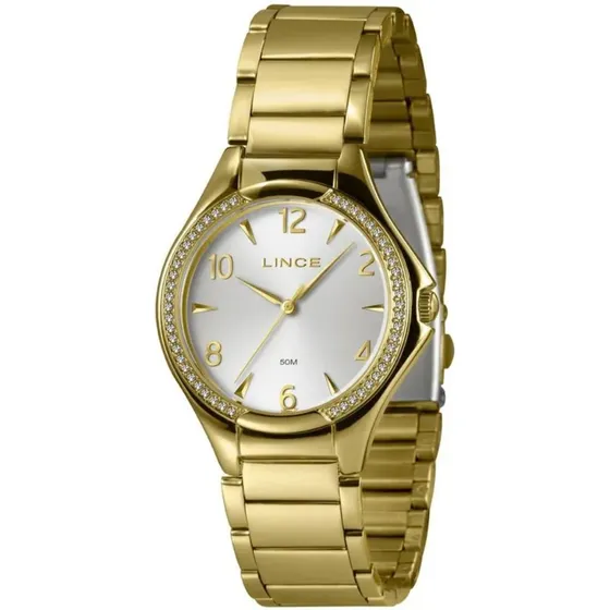 Relógio Lince Feminino Dourado Lrgj174l38 Fecho Borboleta Fundo Champagne