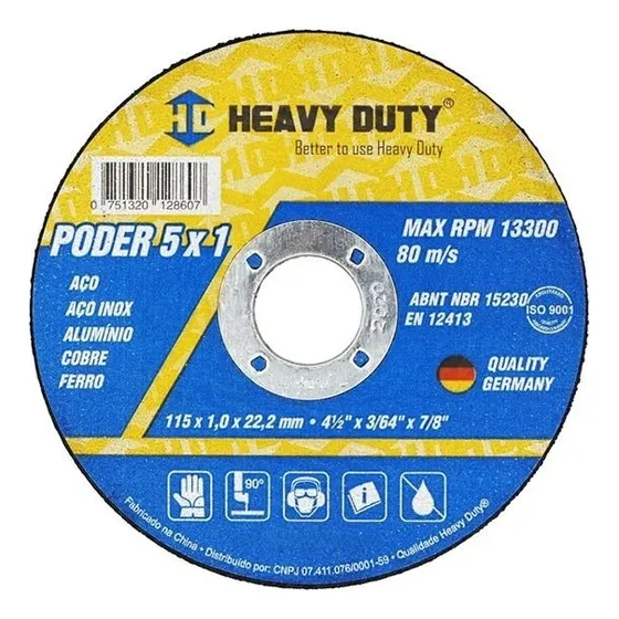 Kit 50Un Discos De Corte Fino 4.1/2 Heavy Duth 5x1 Corta Aço - Aço Inox - Alumínio - Cobre - Ferro