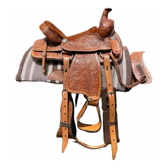 Sela Prova De Laço Team Roping Profissional Entalhada Inox
